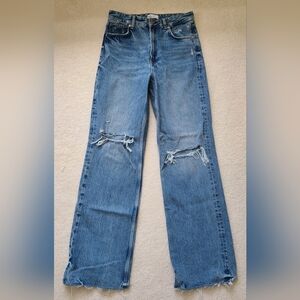 LIKE NEW Zara TRF Mid-Rise Distressed Straight Leg Jeans In Blue Sz 8